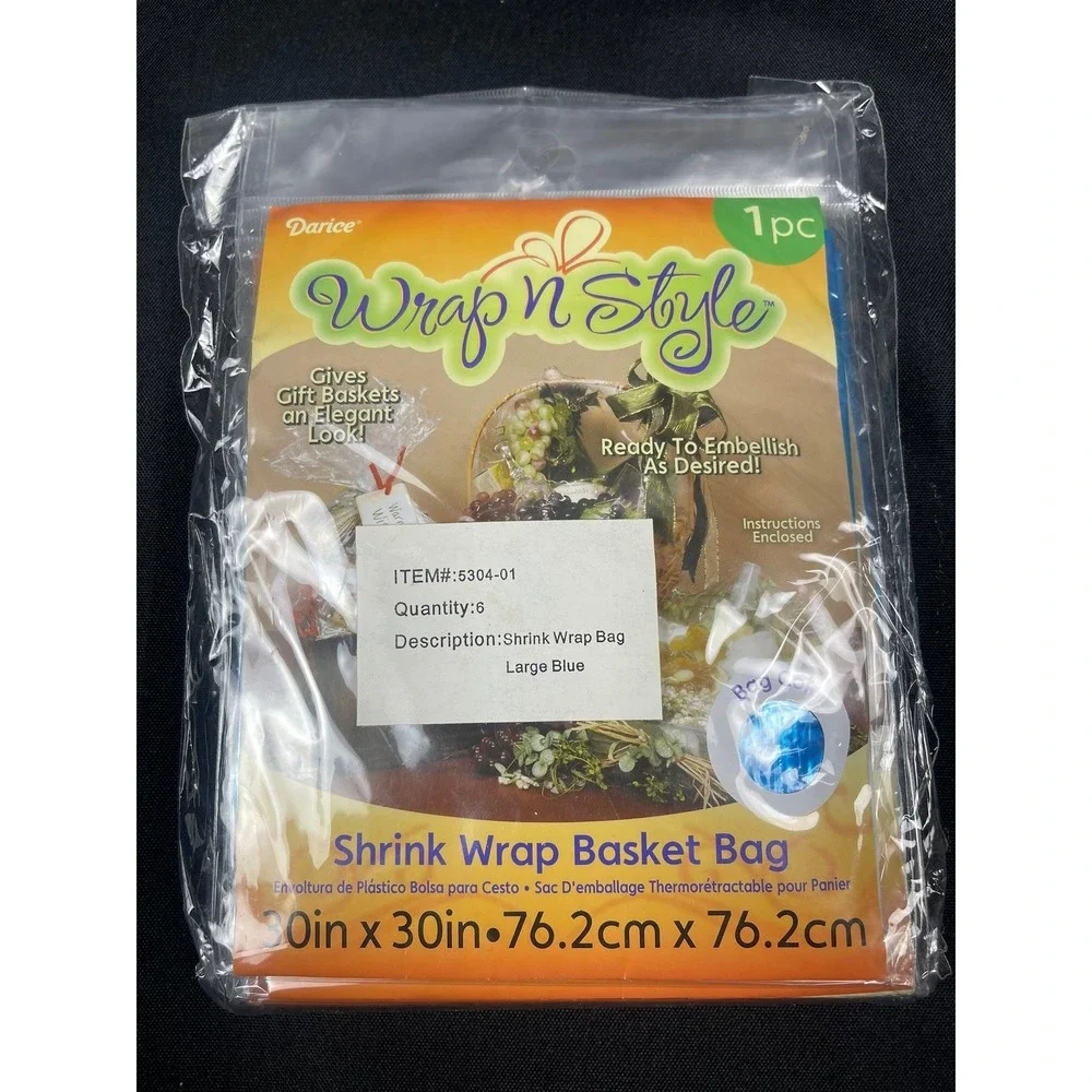 Darice Wrap N Style Blue Shrink Wrap Basket Bag 30x30 6 Pack 5304-01 NEW